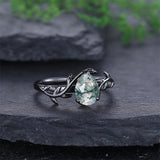 Sterling Silver 10K 14K 18K Gold Natural Leaf  Moss Agate Engagement Anniversary Couple Ring Sets