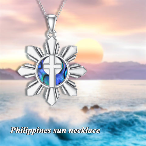 Sterling Silver Philippines Sun&Cross Pendant Necklace