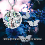 Sterling Silver Abalone Shell Butterfly Photo Locket Necklace