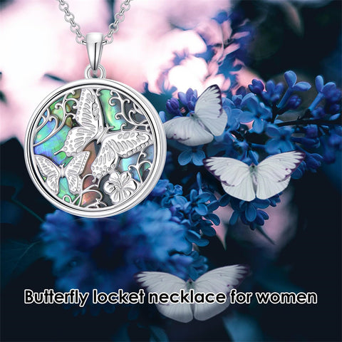 Sterling Silver Abalone Shell Butterfly Photo Locket Necklace