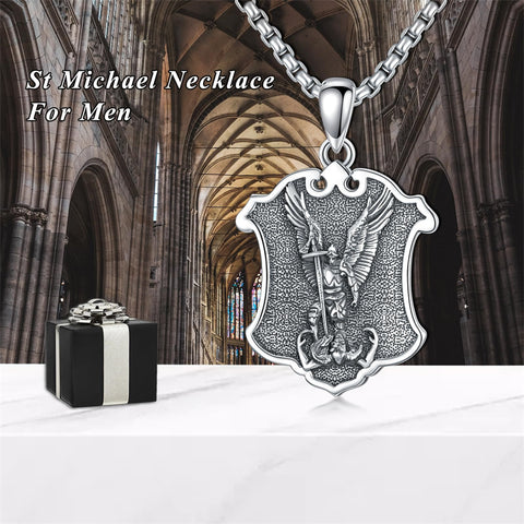 Sterling Silver Crown of Thorns Jesus St Benedict St Michael Pendant Necklace