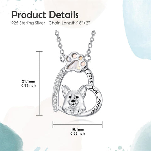 Sterling Silver Paw Print Poodle Corgi French Schnauzer Chihuahua Dachshund Golden Retriever Pug Pendant  Necklace