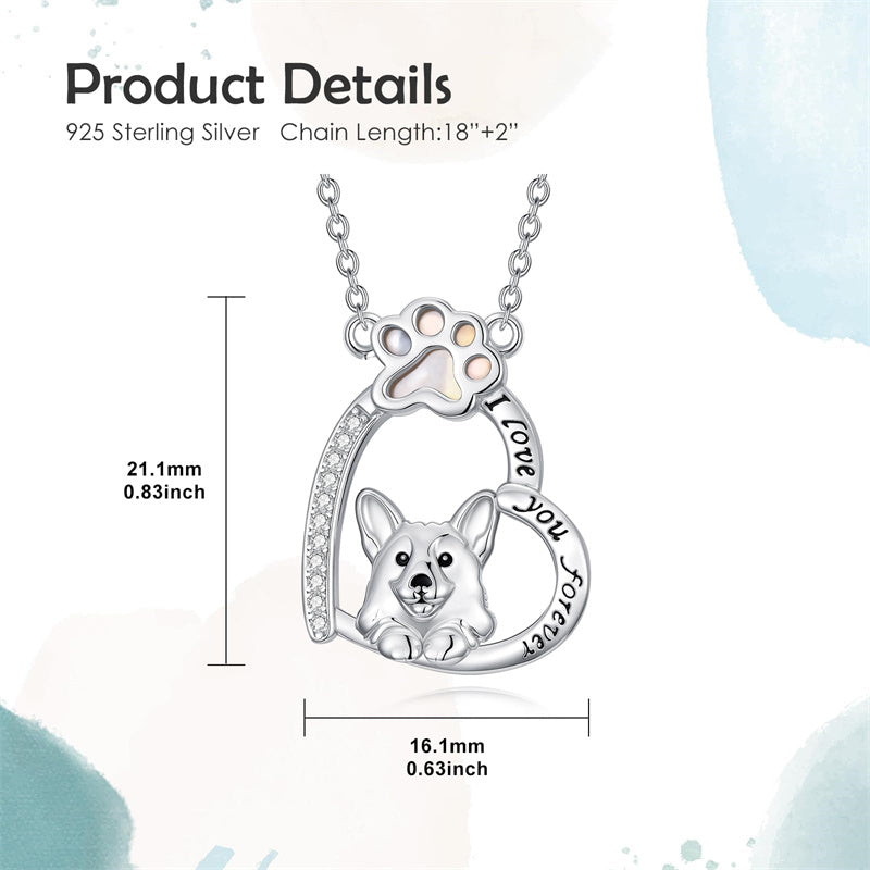 Sterling Silver Paw Print Poodle Corgi French Schnauzer Chihuahua Dachshund Golden Retriever Pug Pendant  Necklace