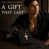 14K Gold Plated Cubic Zircon Cross Pendant Necklace for Men Birthdays Anniversary Christmas Father's Day Gift
