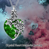 Sterling Silver Heart TearDangle Crystal Rose Cremation Urn Necklace for Ashes