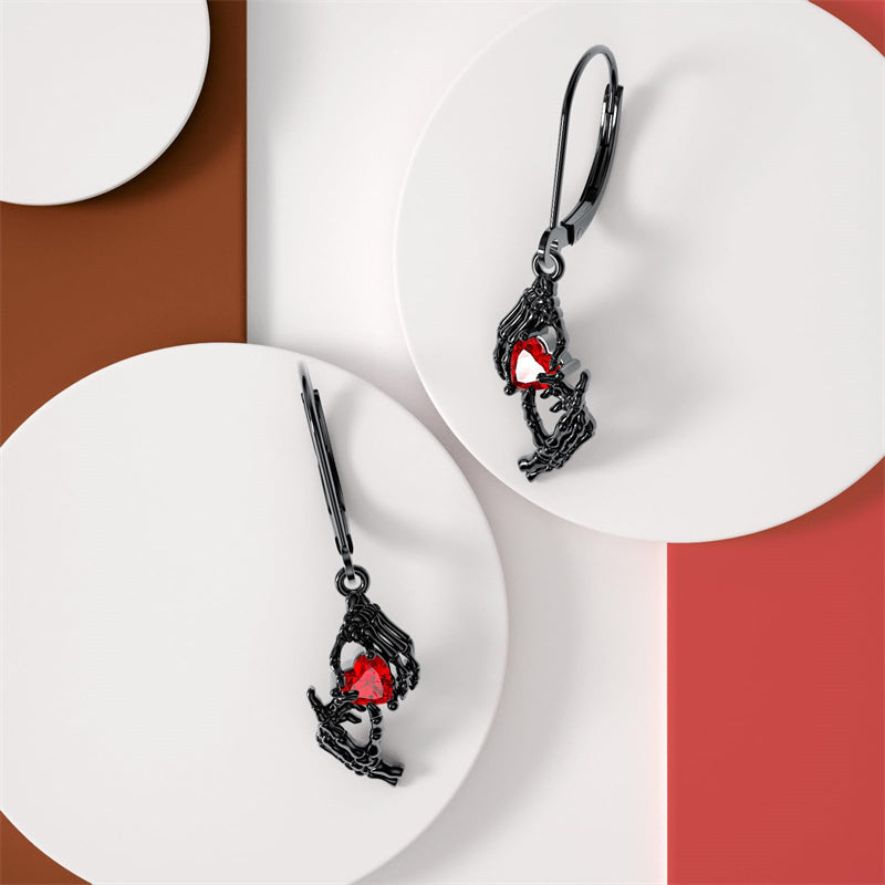 Sterling Silver Cubic Zircon Skull Leverback Earrings