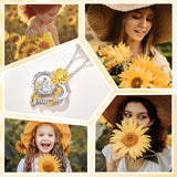 Sterling Sliver Birthstone Love Heart & Sunflower Pendant Necklace Engraved With You Are My Sunshine