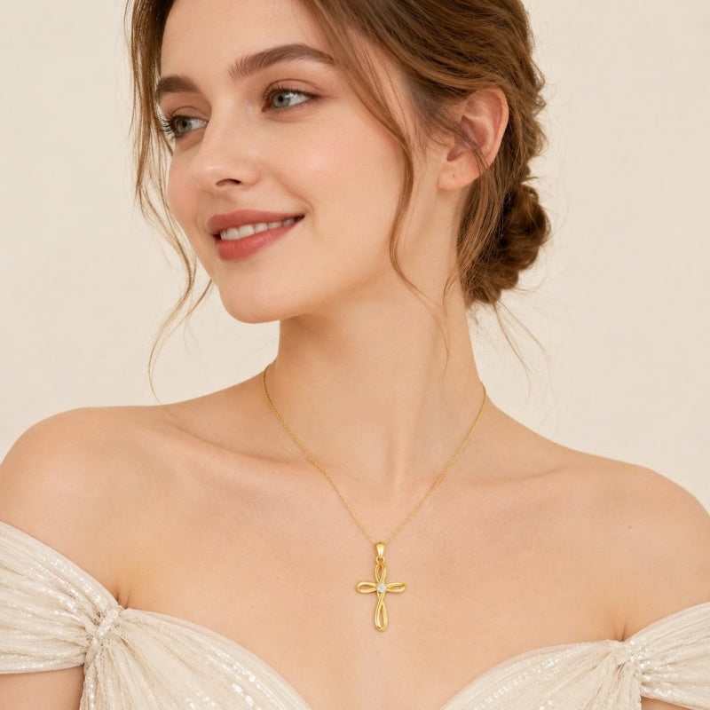 14K Gold Plated Cross Pendant Necklace Faith Jewelry Gift for Women