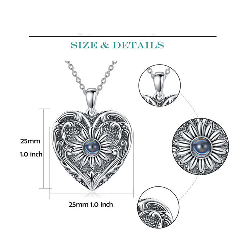 Sterling Silver Sunflower Necklace 100 Languages Projection Stone Personalize Heart Photo Pendant Necklace