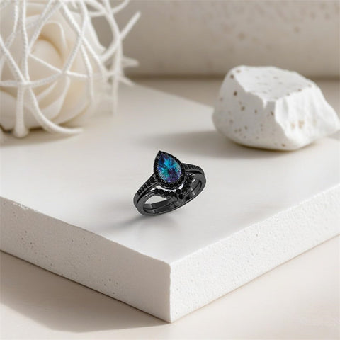 Sterling Silver 3.0CT Pear-Shaped Wedding  Engagement Ring Set For Women