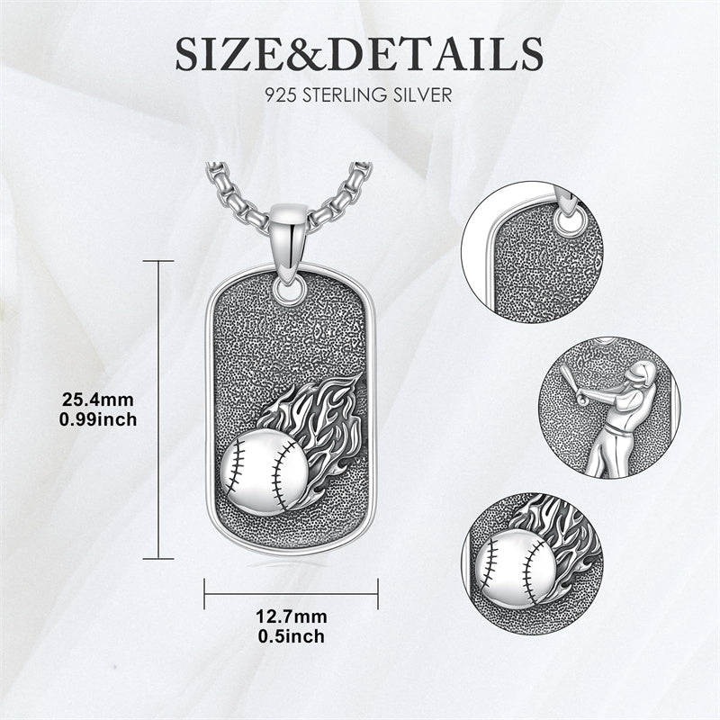 Sterling Silver Dog Tag Baseball Basketball Softball Soccer Pendant Necklace for Men