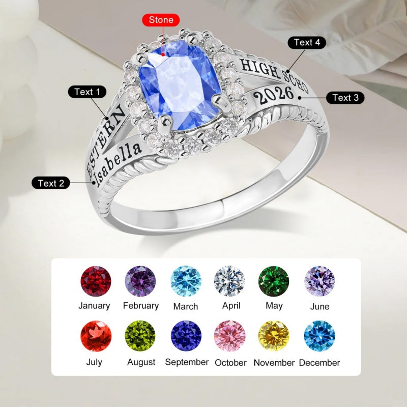 Copper Sterling Silver Personalized Birthstone High School College Class Ring Graduation Memorial Rings Gifts for Her