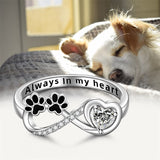 Paw Print Ring Infinity Rings for Women Always in My Heart Sterling Silver Animal Memorial Pet Jewelry Gifts Size7-9