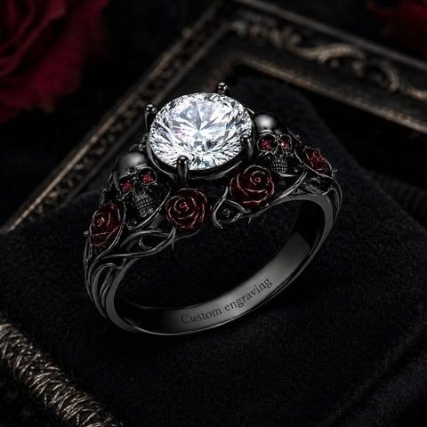 Sterling Silver 10K 14K 18K Gold Custom Engraved  Moissanite Gothic Ring for Women Halloween Gift