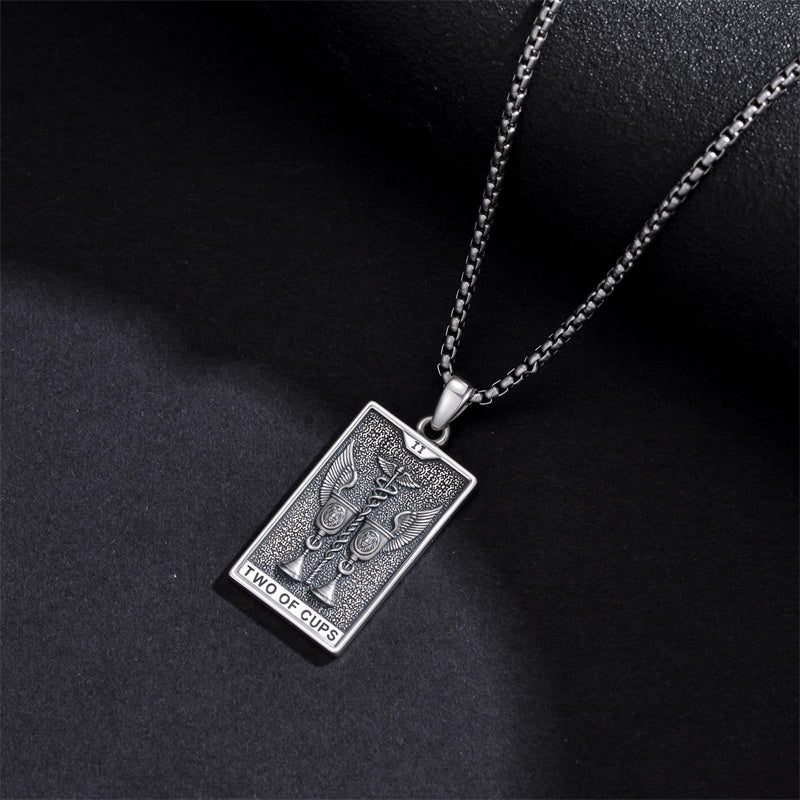 Sterling Silver Lovers Hierophant Magician Three of Swords Wheel of Fortune SkeletonTarot Card Pendant Necklace