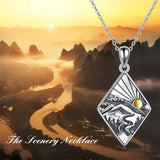 Mountain Necklace for Women Range River Cloud Sunrise Sterling Silver Pendant Nature Jewelry Mothers Day Gifts for Womens Hiker Camper Climber