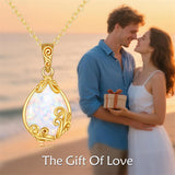 10K 14K 18K Yellow Gold Moonstone Opal Black Onyx Filigree Pendant Necklace