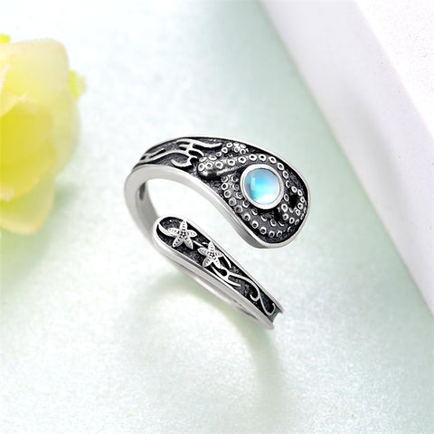 Sterling Silver Adjustable Dragon Moth Octopus Shark Stingray Sea Turtle Spoon Ring