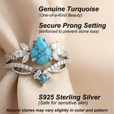 Sterling Silver Personalized Engraved 1-3CT Turquoise Engagement  Wedding Promise Ring Set for Her