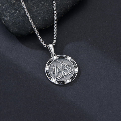 Sterling Silver AA Sobriety Alcoholics Anonymous  Pendant Necklace for Men