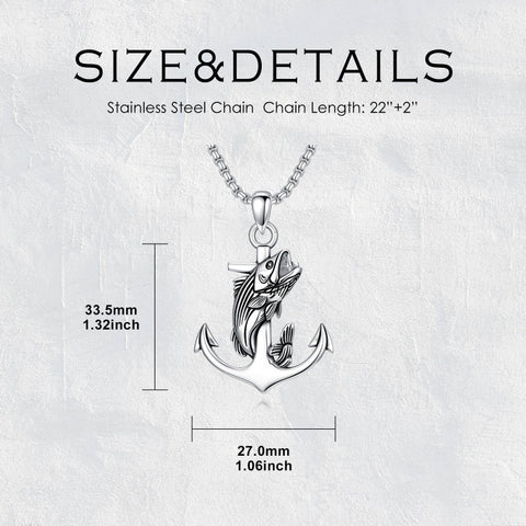 Sterling Silver Deer Bass Fish Wild Duck Fish Hook Pendant Necklace Hunting Jewelry Gifts for Men