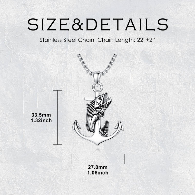 Sterling Silver Deer Bass Fish Wild Duck Fish Hook Pendant Necklace Hunting Jewelry Gifts for Men
