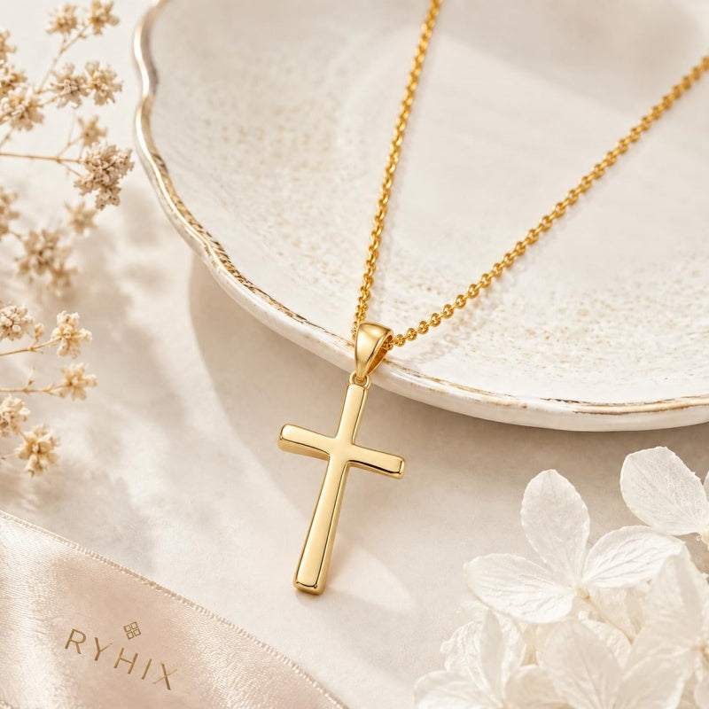 Minimalist Cross Pendant Necklace 14K Gold Plated for Women Faith Jewelry Religious Gifts
