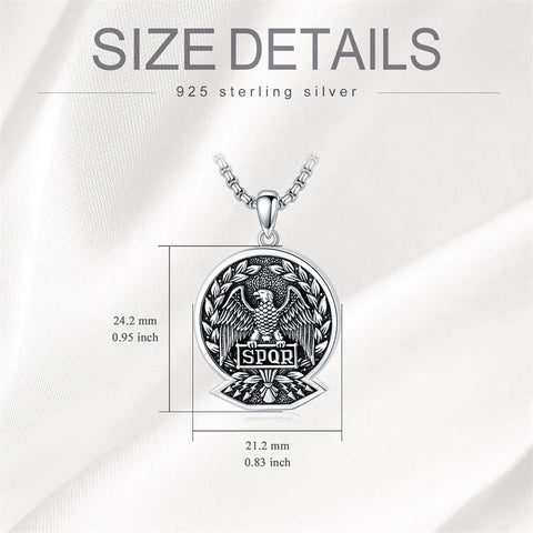 Sterling Silver Eagle SPQR Pendant Necklace for Men