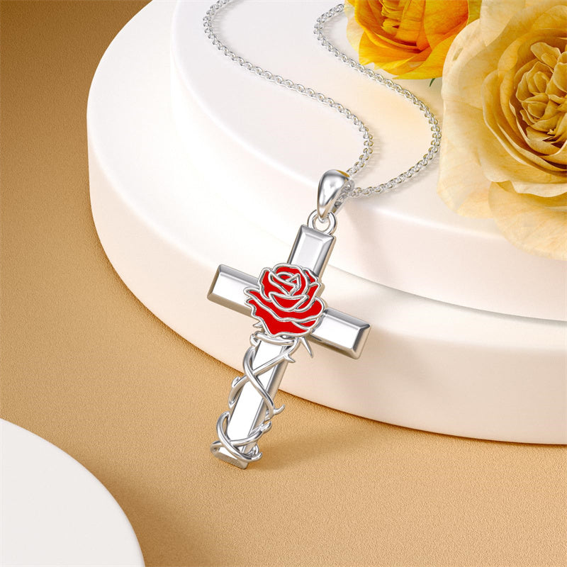 Sterling Silver Lion Semicolon Rose Sunflower Cross Pendant Religious Necklace