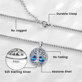 Tree of Life Locket Necklace Sterling Silver Photo Necklace Abalone Shell Family Tree of Life Jewelry for Women Men
