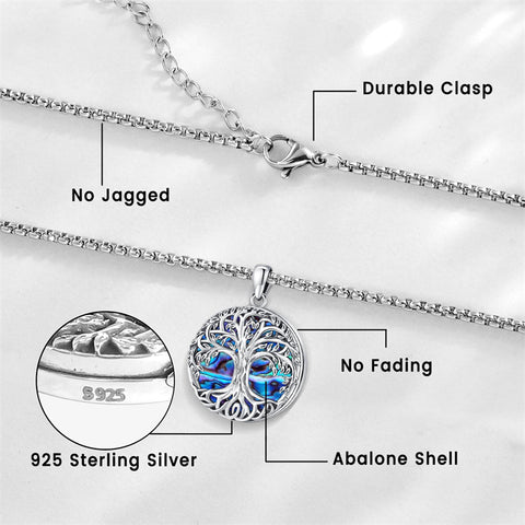 Tree of Life Locket Necklace Sterling Silver Photo Necklace Abalone Shell Family Tree of Life Jewelry for Women Men