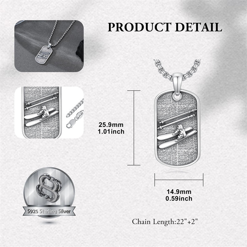Sterling Silver Dog Tag Baseball Basketball Softball Soccer Pendant Necklace for Men