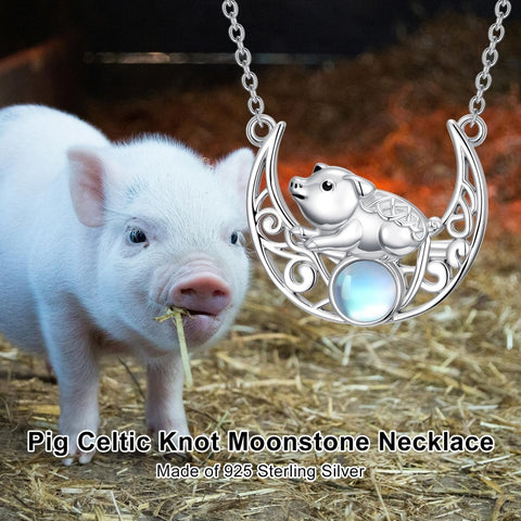 Sterling Silver Moonstone Celtic Knot Raccoon Otter Pig Dolphin Cow Pendant Necklace Birthday Mother's Day Gift