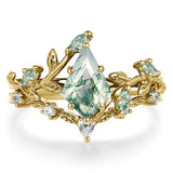 Sterling Silver 10K 14K 18K Gold 2CT Moss Agate Vine Leaf Women's Bridal Ring Sets for Wedding Engagement