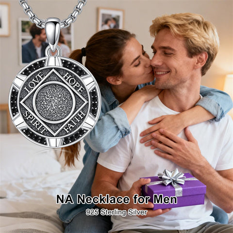 Sterling Silver AA Sobriety Alcoholics Anonymous  Pendant Necklace for Men