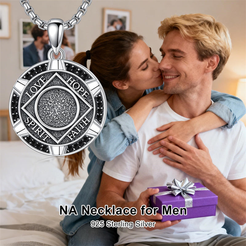 Sterling Silver AA Sobriety Alcoholics Anonymous  Pendant Necklace for Men