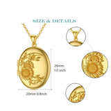 10K 14K 18K Solid Gold Personalized Photo Oval Sunflower Rose Pendant Necklace