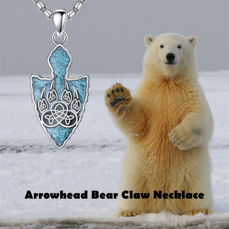 Sterling Silver Arrowhead Bear Claw Viking Compass Pendant Necklace