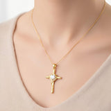 Minimalist Cross Pendant Necklace 14K Gold Plated for Women Faith Jewelry Religious Gifts