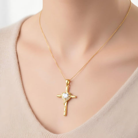 Minimalist Cross Pendant Necklace 14K Gold Plated for Women Faith Jewelry Religious Gifts