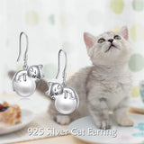Cat Earrings Jewelry for Women 925 Sterling Silver Rose Quartz Dangle Earrings for Girls