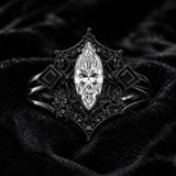 Sterling Silver 10K 14K 18K Gold Moissanite Gothic Black  Engagement Wedding Ring  for Women Halloween Gift