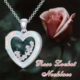 Sterling Silver Heart Rose Necklace for Women with Moss Agate Flower  Necklace that Holds 2 Pictures