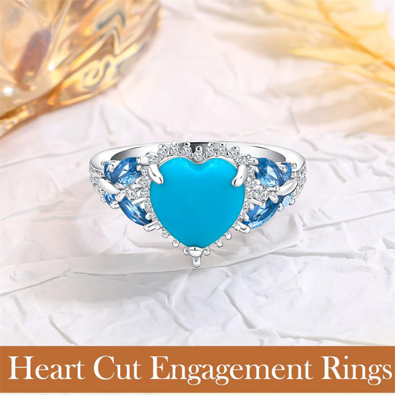 Sterling Silver Heart Sleeping Beauty Turquoise  Engagement Ring for Women