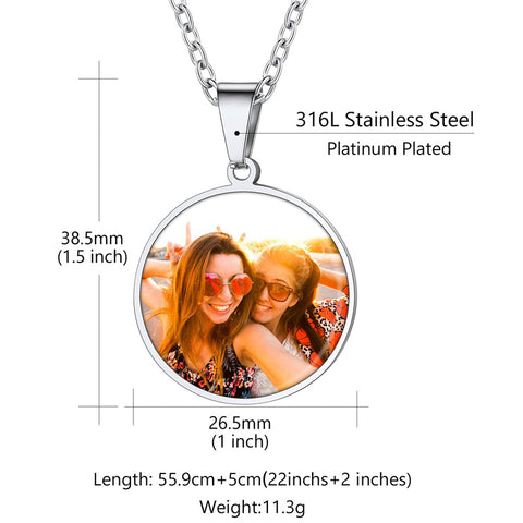 Stainless Steel Round Customized Engraved  Photo Pendant Necklace