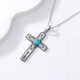 14K Gold Plated Turquoise Cross Pendant Necklace Western Jewelry for Women