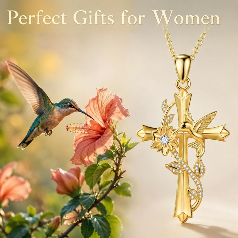 14K Gold Plated Cross Necklace for Women