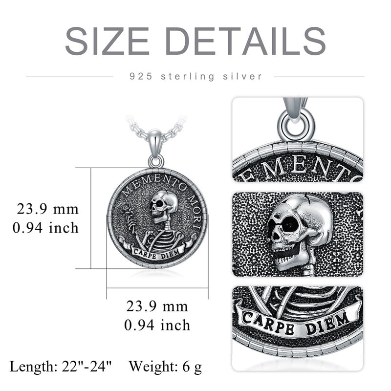 Sterling Silver Memento Mori Pendant Necklace for Men– romanticwork