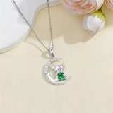 Sterling Silver Round Heart Birthstone Highland Cow Pendant Necklace Fluffy Cow Jewelry Gifts Birthday Christmas