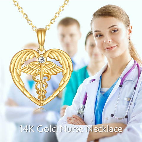 14k Solid Gold Nurse Necklace for Women Real Gold Stethoscope Nursing Jewelry Gift